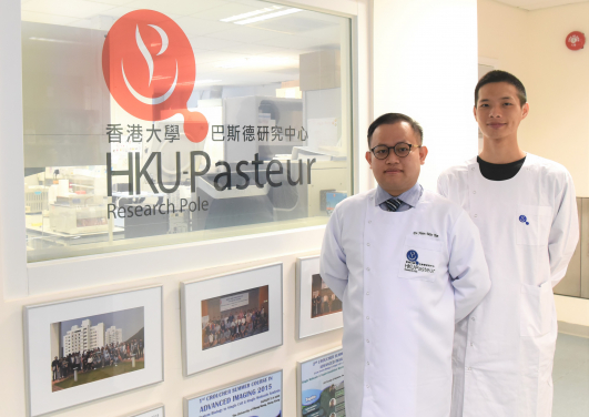 Researchers from HKU-Pasteur Research Pole (HKU-PRP) at the School of Public Health, LKS Faculty of Medicine of The University of Hong Kong (HKUMed), in collaboration with their Canadian collaborators, discovered for the first time a causal link between caesarean section birth, delayed gut microbiota development (persistently low Bacteroides, high Proteobacteria and colonised with Clostridium difficile) and peanut sensitivity in infants. The effect is also found to be almost four times as more pronounced in children of Asian descent than others. From left: Dr Hein M Tun, Assistant Professor, HKU-PRP, School of Public Health, HKUMed and Mr Peng Ye, PhD student.
 